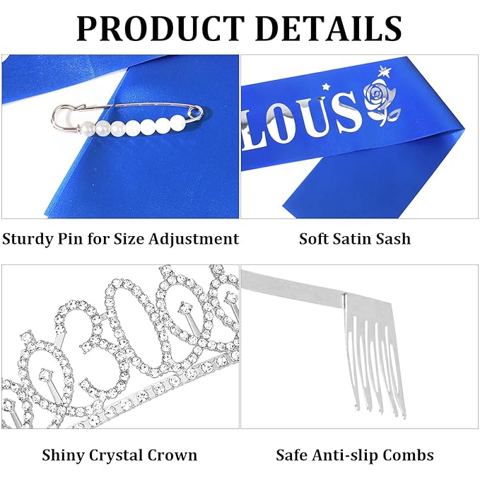 Casoty Silver 30th Birthday Sash and Crown 30th Birthday Party Decorations for Women 30 and FABULOUS Sash and Crown Set Party Supplies Favors for Women Gifts for Her