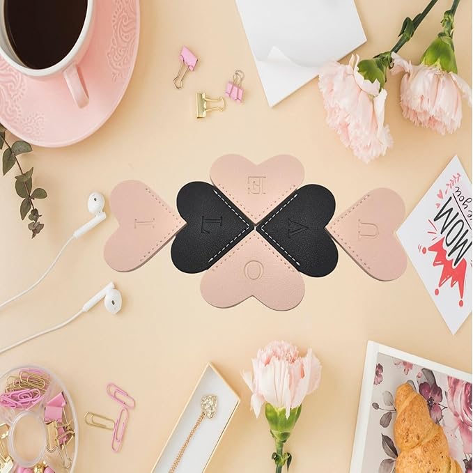 Personalized Leather Book Marks, Heart Bookmark, Unique Cute Handmade Letter Bookmarks Accessories for Reading Women, Teacher, Student, Book Lovers Book Mark Gifts (Black, T)