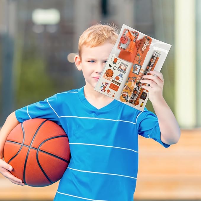 216Pcs Basketball Stationery basketball Theme Gifts Birthday Supplies Team Gift Goodie Bags Stuffer Pencils Classroom games Rewards School Office Supplies（ basketball）