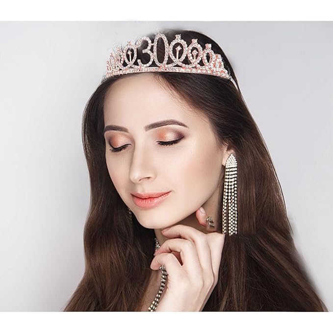 30th Birthday Sash, Tiara, and Rose Gold Decorations - Fabulous Birthday Gifts for Her