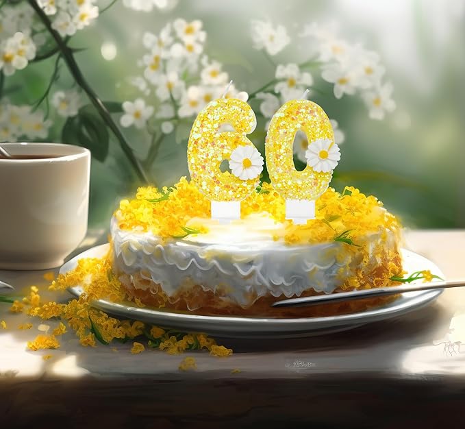 Birthday Candle 7, Yellow Flower Number 7 Candle for Cake Theme Party Supplies