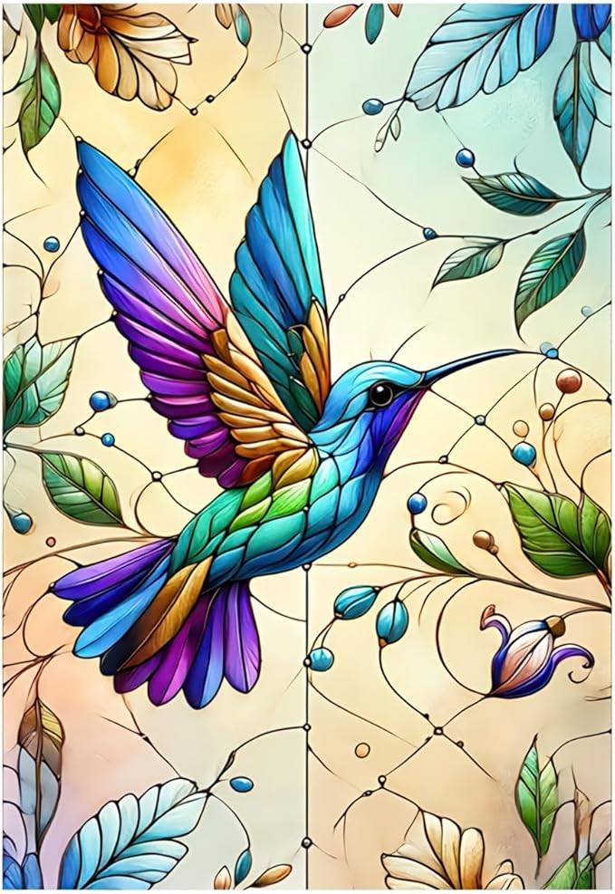 BlissYard Spring Garden Flag Hummingbird Garden Flag Double Sided 12x18 Inch Welcome Spring Hummingbird Retro Glass Style Small Garden Flags Vertical Outdoor Indoor Yard Lawn Garden Decor