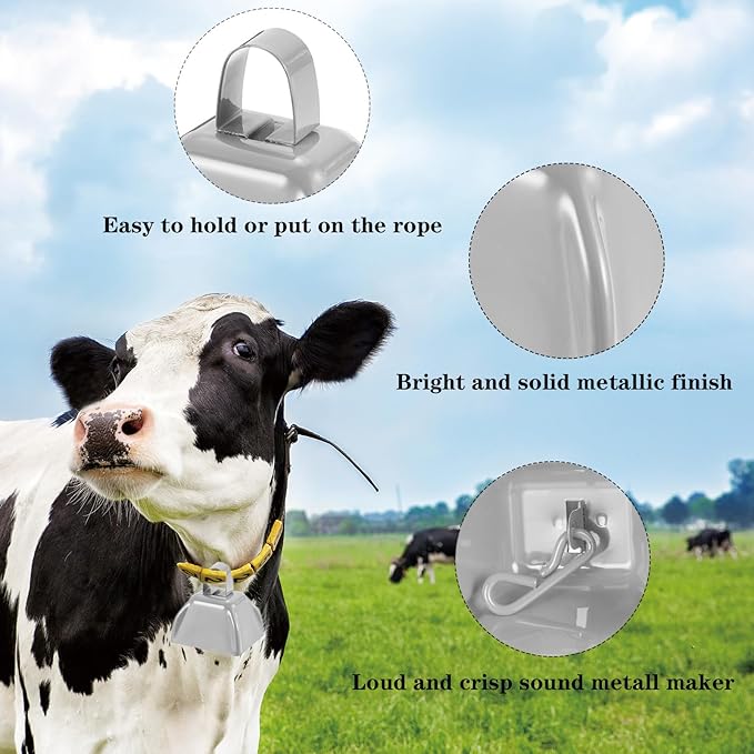 3Inch Cowbells for Sporting Events,12Pcs Metal Cow Bells Bulk Loud Noise Makers Cow Bell with Handle for Cheering Football Games Spirit Marathon Weddings Party Noisemakers, Silver