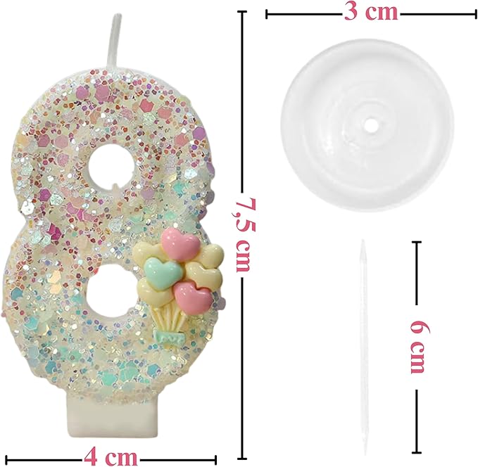 by Tugba Aydan - 8 Number Birthday Candles – 24 Piece Cake Decoration Kit with Number Candle – Party Supplies for Kids Eighth Birthday Celebration
