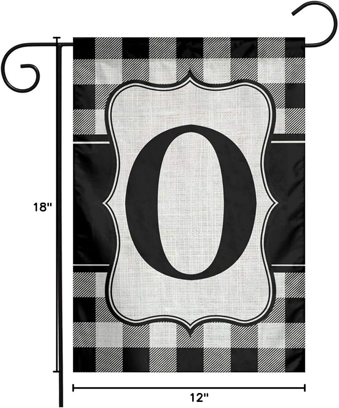 YANGHOME Monogram Initial O Burlap Garden Porch Lawn Flag Farmhouse Decorations Mailbox Decor Welcome Sign 12x18 Inch Small Mini Size Double Sided Flax Nylon Linen Fabric