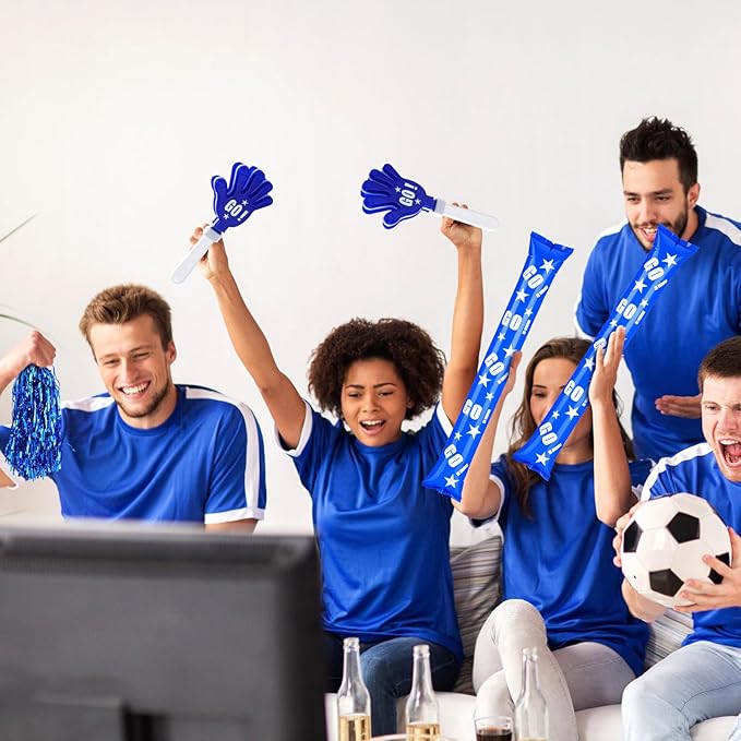 Hungdao 60 Pcs Noise Makers Homecoming Football Favors Include 24 Thunder Sticks Cheer Sticks 12 Hand Clapper 24 Cheerleading Pom Poms for Sporting Events Pep Rally Supplies(Blue)
