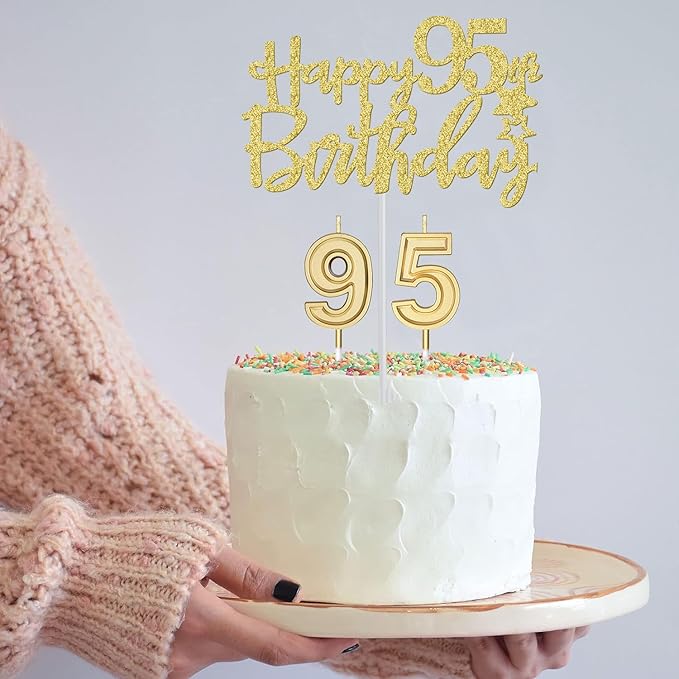95th Birthday Decorations for Women Gold with 95th Birthday Sash and Tiara, Cake Topper and Candles, Number Balloons, 95 Year Old Gifts for Women
