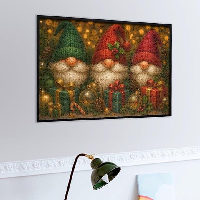 The Joyful Christmas Gnome 500-Piece Wooden Jigsaw Puzzle, Christmas Spirit Puzzle, Fun Winter Activity, Holiday Decoration, Family Entertainment, Relaxing Puzzle Challenge