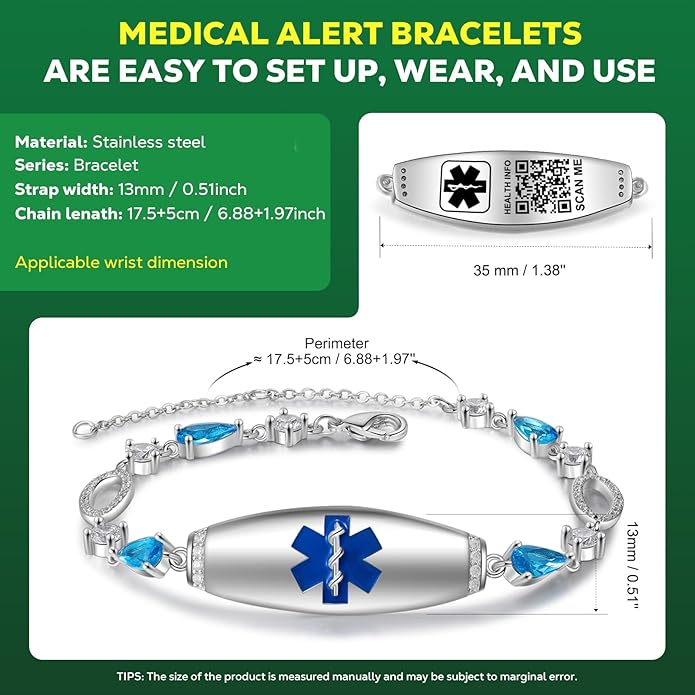 Upgraded Medical Bracelets Men Women with QR Code Medical Alert ID Bracelets - Titanium Steel Wristband Fits Wrists Up 8''-10'' - More Space Custom Emergency Med ID Info