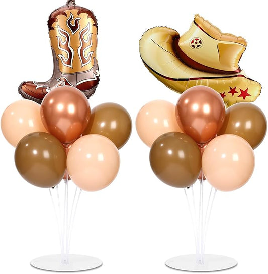 Western Cowboy Party Balloons Stand Kit 2 Sets With 2 Cowgirl Boot Hat Foil Balloons Wild West Balloon Centerpiece for Tables for First Rodeo Party Birthday Baby Shower Western Themed Decorations