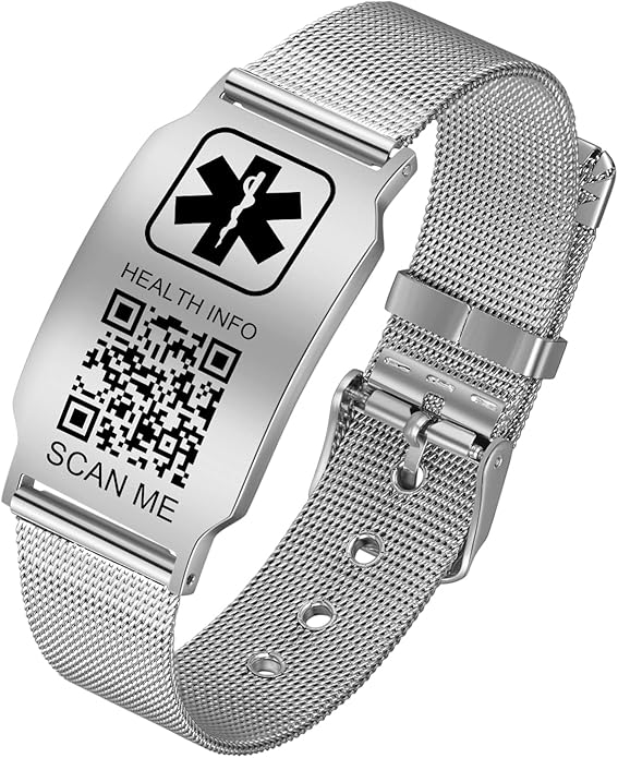 Upgraded Medical Bracelets Men Women with QR Code Medical Alert ID Bracelets - Titanium Steel Wristband Fits Wrists Up 8''-10'' - More Space Custom Emergency Med ID Info
