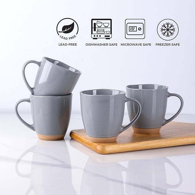 AmorArc 12oz Ceramic Coffee Mugs set of 6, Stylish Coffee Mugs with Rustic Terracotta Underside for Latte/Cappuccino/Milk/Cocoa, Dishwasher&Microwave Safe