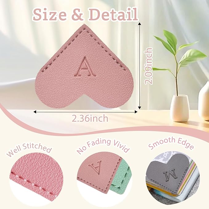 MOTEERLLU Personalized Leather Heart Bookmark with Initial, Cute Letters Custom Corner Book Mark for Reading Women, Teacher, Student, Book Lovers Gifts, Book Accessories (Green, B)