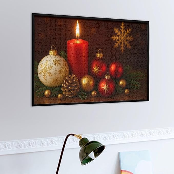 The Burning Christmas Candles 500-Piece Wooden Jigsaw Puzzle, Relaxing Winter Puzzle, Idea, Mindful Leisure Activity, Holiday Indoor Fun, Cozy Puzzle for Adults and Kids