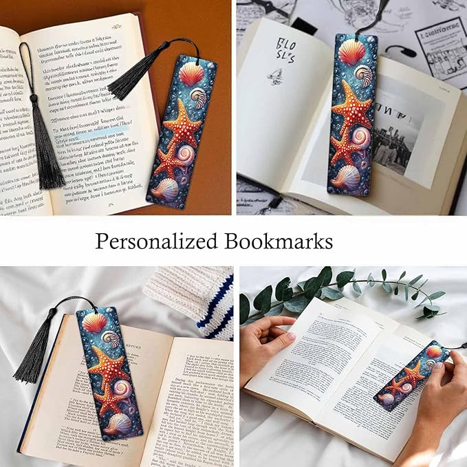 Shells Starfish Bookmarks Set 5 with Tassels Beautiful Sea Bubbles Nature Theme Wooden Bookmarks for Reading Women Men Students Teachers School Supplies