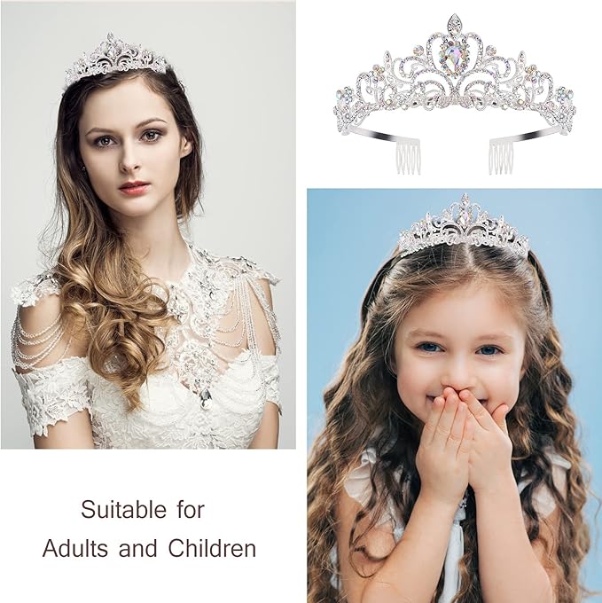 Velscrun Happy Birthday Queen AB Silver Tiara Crowns for Women, Blue Sash, Party Favors & Decorations