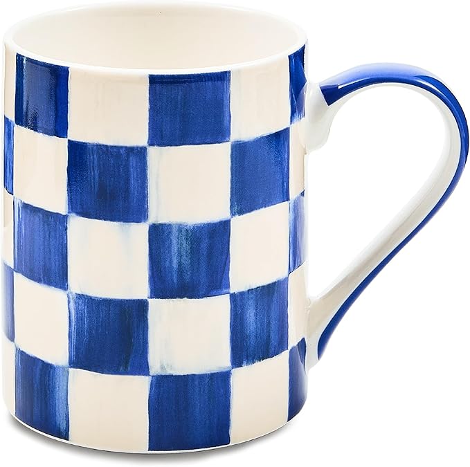 MACKENZIE-CHILDS Porcelain Mug, Tea and Coffee Mug, Blue-and-White Royal Check