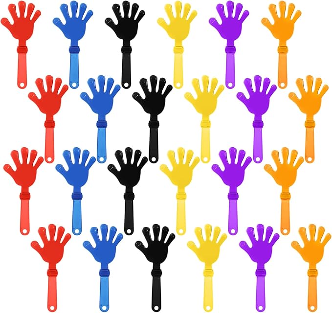 24 Pcs 6 Colors Hand Clappers 7.5 Inch Clappers Noisemakers Noise Makers Party Favors Plastic Clapper Sporting Events Cheers Ball Dance Basketball Football Noisemakers （6 Colors）