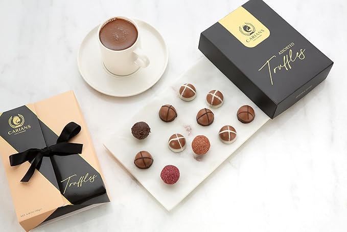 CARIANS Chocolate Gourmet Truffles Box, Chocolate Gift Box, Box of Candy, Assorted Luxury Chocolate Basket, Dark, Milky, Hazelnut Truffles, Holiday Chocolate, Valentine's Day, Great for Gift Giving and Anniversary