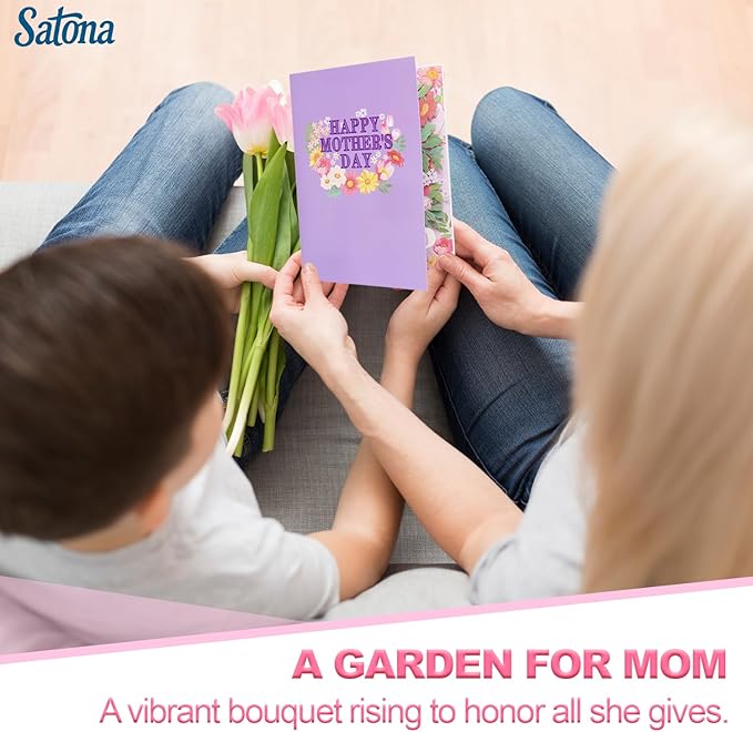 SATONA 3D Mother Pop-Up Greeting Card, Elegant Floral Scene, Includes Envelope & Message Card, Perfect for Mothers, Wives, Grandmas, or a Special Occasion (Happy Mother’s Day - Flower)