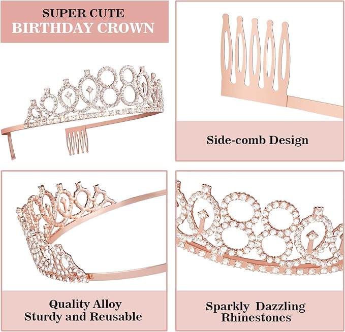 88th Birthday Decorations for Women, Including Birthday Sash and Tiara, Cake Topper and Number Candles, 88 Year Old Gifts for Women