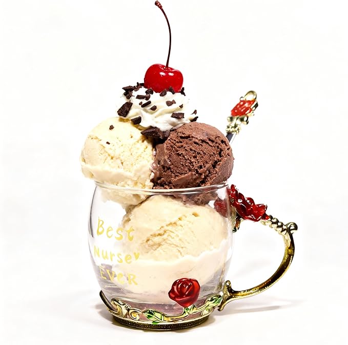 National Nurses Day Flower Glass Cup with Unique Flower Printing and Spoon - Ideal Nurse Christmas Gift (Nurse)