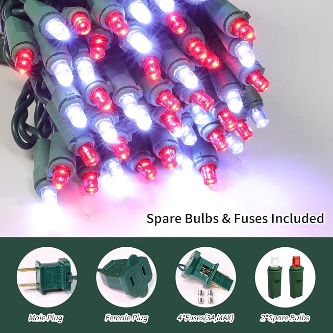 LAMPHOME 100 Count RED and White - String Lights - 21.6FT LED Christmas Lights, Mini led Lights for Indoor Outdoor Home Holiday Party Wedding Independence Day Decoration