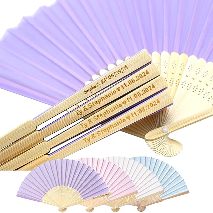 25pcs Personalized Purple Folded Hand Fans, Custom Folding Hand Fans for Wedding Guests, Wedding Gift Party Favors Church Fans Handheld, Birthday Party Supplies Bridal Shower Gifts
