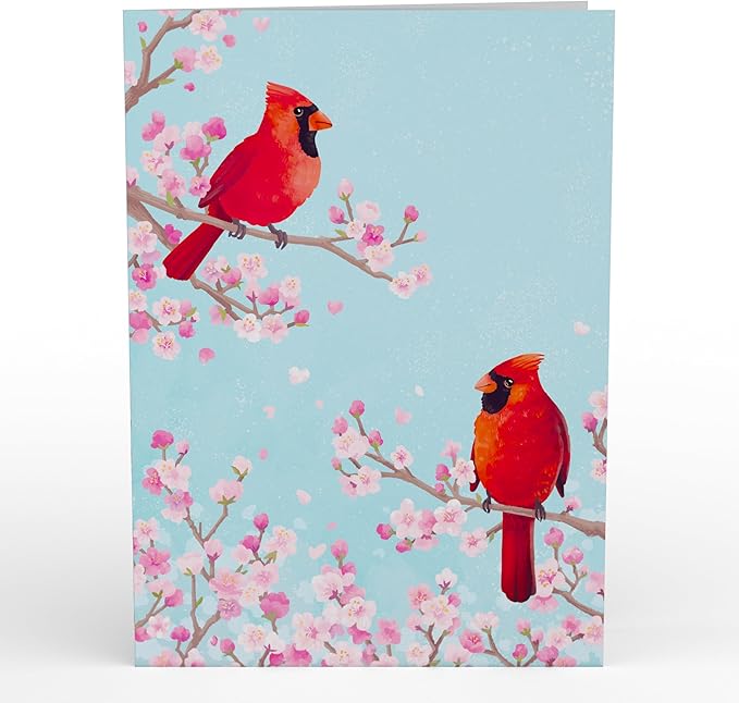 Lovepop Birthday 3D Pop-Up Card with Slide-out Note & Premium Envelope - Cherry Blossom Basket with Cardinals