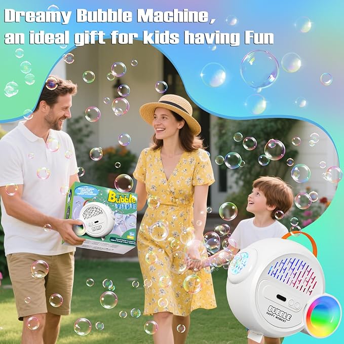 Bubble Machine for Kids Toddlers,Automatic Bubble Maker with RGB Light,Rechargeable Type-C Charge Bubble Blower,Bubble Toy for 3 4 5 6 7 Year Old Boy Girl,Outdoor Party Wedding Birthday Gifts