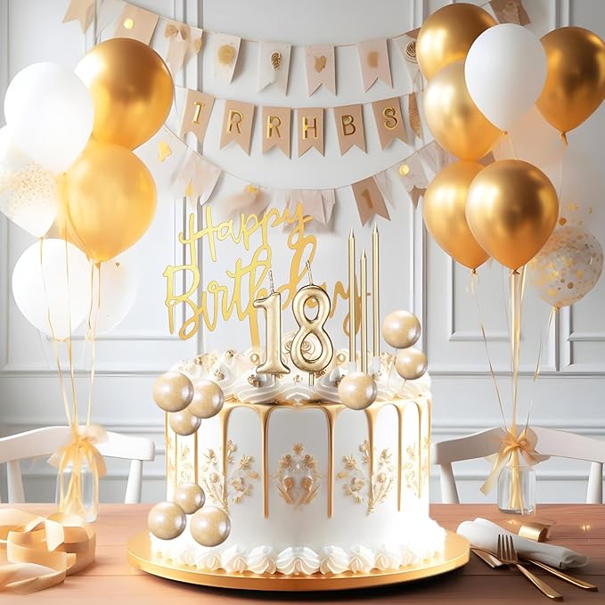 Yerliker 34 Pcs Happy Birthday Cake Toppers Decorations Birthday Candles DIY Cake Decor for Men Women Wedding Anniversary(Champagne)