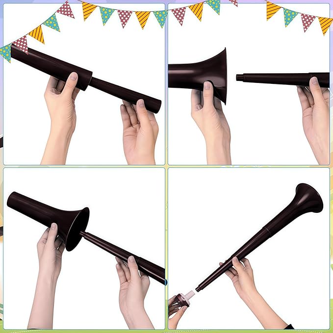 6 Pieces Stadium Horn for Adult, 21 Inch Collapsible Vuvuzela Trumpet for Sporting Events Football Carnival Party Supplies, Black