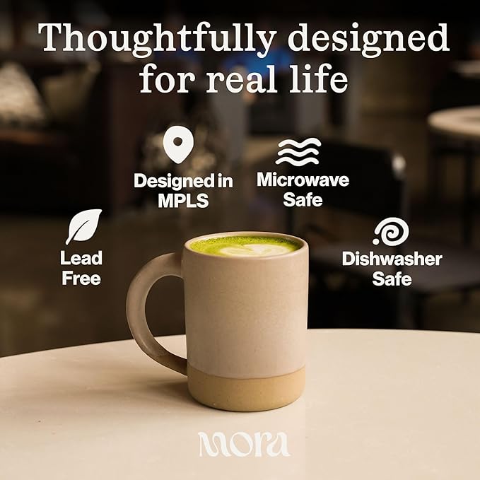MORA Medium Mugs Set of 4, 16oz Ceramic Pottery Latte Mugs/Coffee Cups - Microwave and Dishwasher Safe - Oat