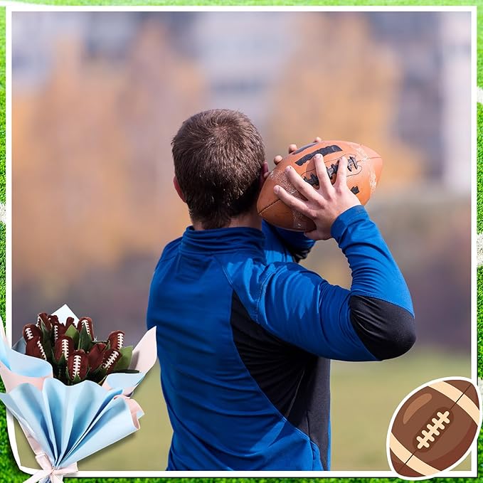 Suhine 6 Pcs Sports Party Favors Cheer Gifts Artificial Football Soccer Basketball Baseball Flowers for Birthday Game Day Tailgate Wedding Party Decorations (Football Color,Normal)