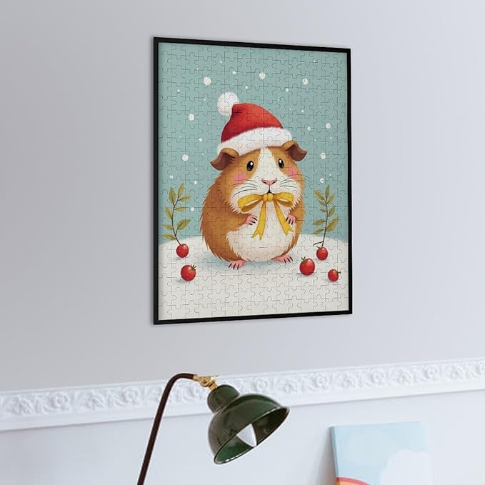 Wooden Puzzle - Hamster Christmas Hat Jigsaw Puzzles，Wooden Puzzles for Adults 300 Pieces Challenge Puzzles，Educational Games，Family Puzzles，Unique Gifts for Wall Art