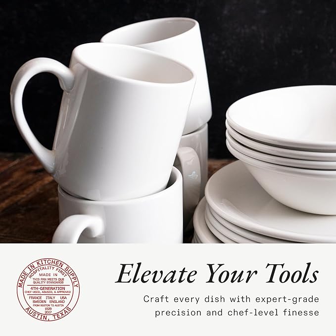 Made In Cookware - Set of 4 - Coffee Mug Set - 12 oz - White With Navy Rim - Porcelain England - Dishwasher and Microwave Safe