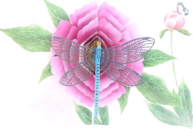 ETA 3D Flower Birthday Pop up Card, 3d Peony and Dragonfly Card for Girlfriend, Wife, Mum, Grandma, Teacher's Day, Mother Day, Anniversary, Thinking of You, Thank you, F08