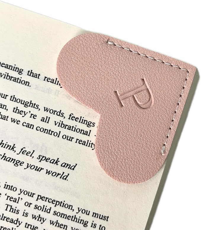 Personalized Leather Book Marks, Heart Bookmark, Unique Cute Handmade Letter Bookmarks Accessories for Reading Women, Teacher, Student, Book Lovers Book Mark Gifts (Pink, P)