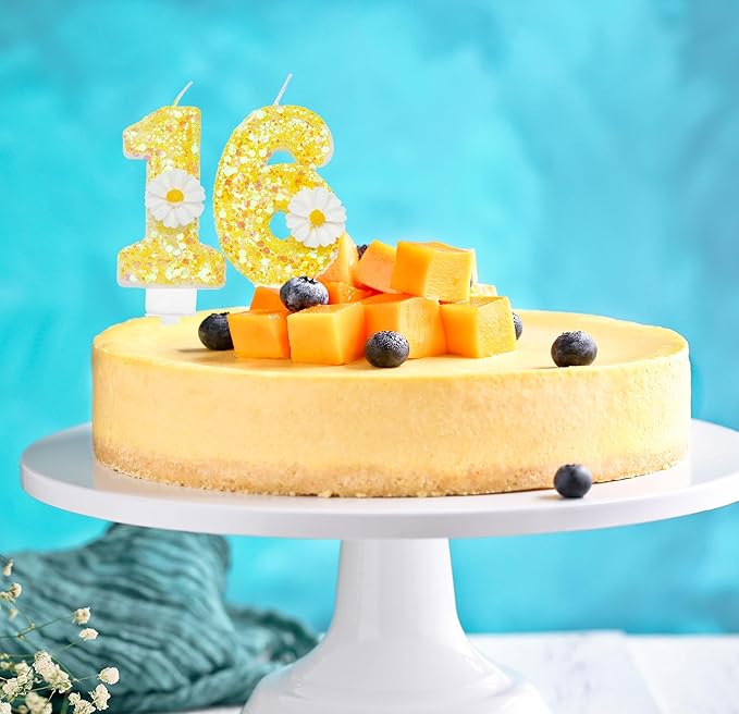 Birthday Candle 6, Yellow Flower Number 6 Candle for Cake Theme Party Supplies