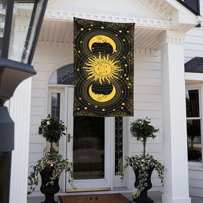 Mystica Astrology Tarot Boho Universe Crescent Moon And Sun Flag 3x5 Ft Outdoor Indoor With Grommet Garden Yard Home Room Banner Decorative Sign