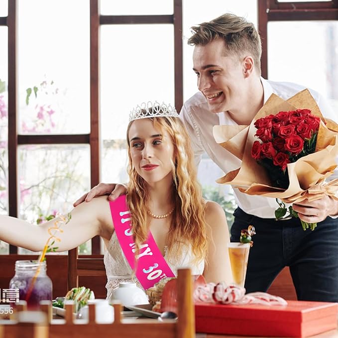 Casoty 30th Birthday Sash and Tiara, 30th Birthday Decorations for Women, Crown and Sash Set, Party Favors Supplies for Women, Gifts for Her