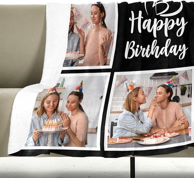 Personalized Birthday Gifts for Women, Custom Blankets with Photos, Personalized Blanket with Photos & Text, Personalized Photo Blankets