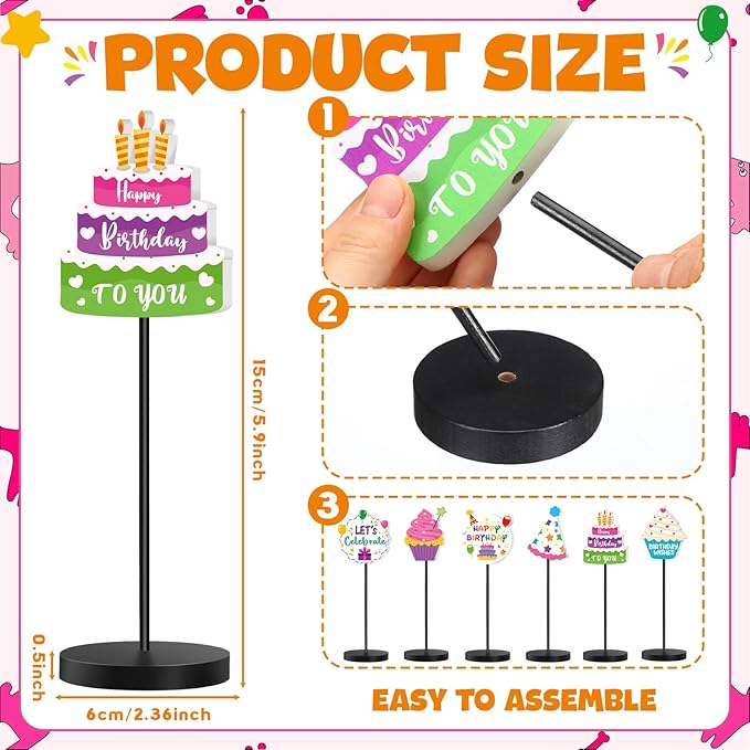 6 Pcs Colorful Birthday Party Decoration Happy Birthday Table Standing Sign Decor for Centerpieces Celebration Wooden Sign Single-sided Printed Tabletop Decor for Party Favor Supplies