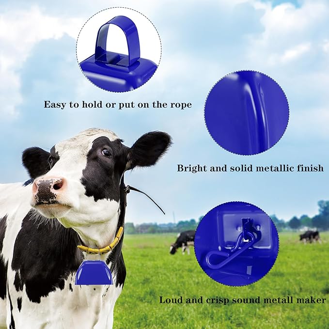 3Inch Cowbells for Sporting Events,12Pcs Metal Cow Bells Bulk Loud Noise Makers Cow Bell with Handle for Cheering Football Games Spirit Marathon Weddings Party Noisemakers, Blue