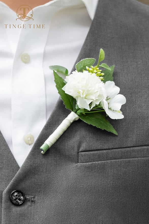 TINGE TIME Boutonniere for Men Wedding,Groom and Best Man Boutonniere for Wedding Ceremony Anniversary, Formal Dinner Party and Rustic Spring Wedding Marriage (10, Ivory Cymbidium)