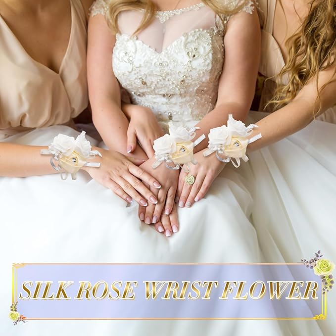 Zeyune 18 Pcs Wrist Corsages for Prom Wedding Artificial Rose Wristlet Corsage Hand Flower for Mother of Bride and Groom, Bridal, Bridesmaid Wedding Supplies(White)