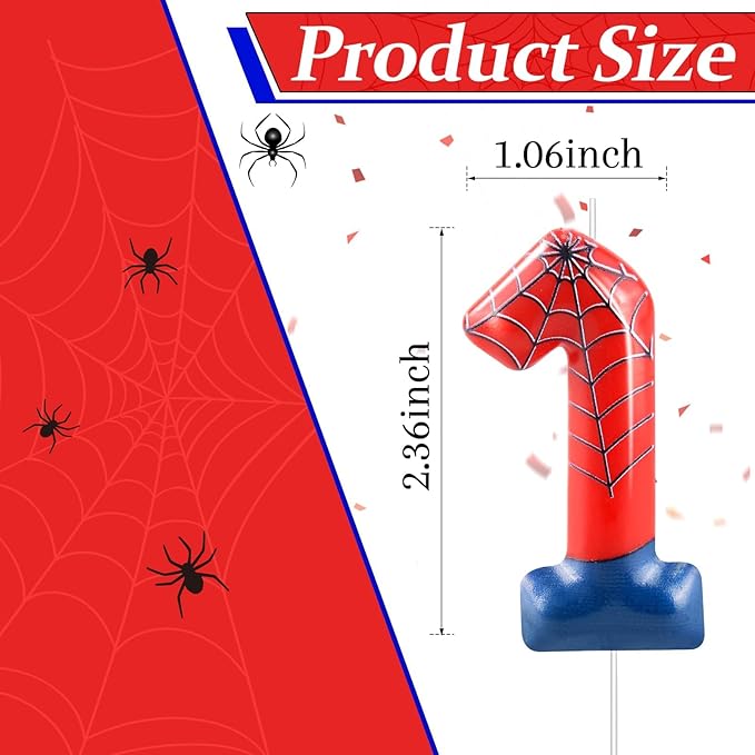 Spider Themed Birthday Candles Number 1 Candle Birthday Cake Candles Party Decoration Cake Topper for Spider Party Decoration Theme Party Supplies (Number 1)