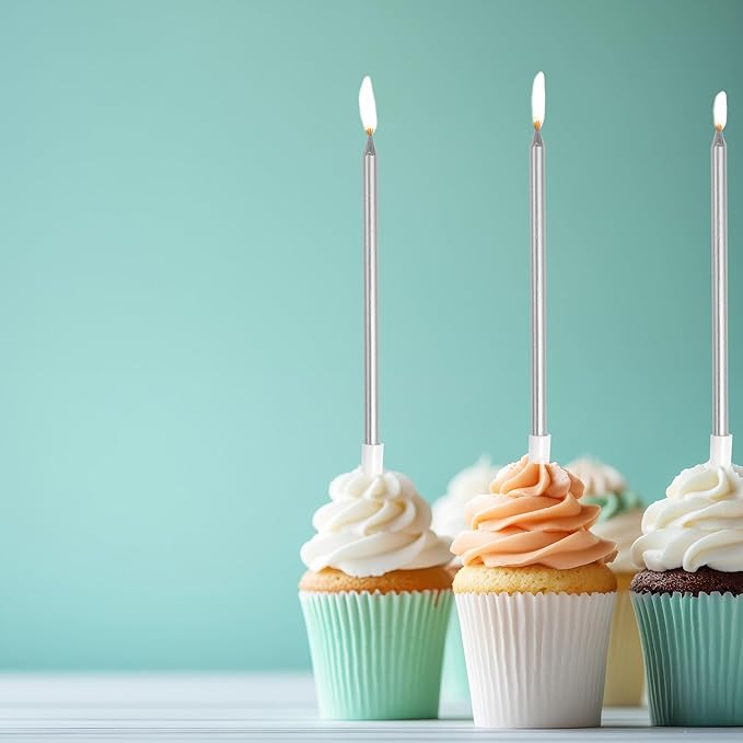 24 Count Silver Metallic Birthday Candles, Birthday Parties, Wedding Decorations, Party Candles, Candles for Cake, Cake Decorations