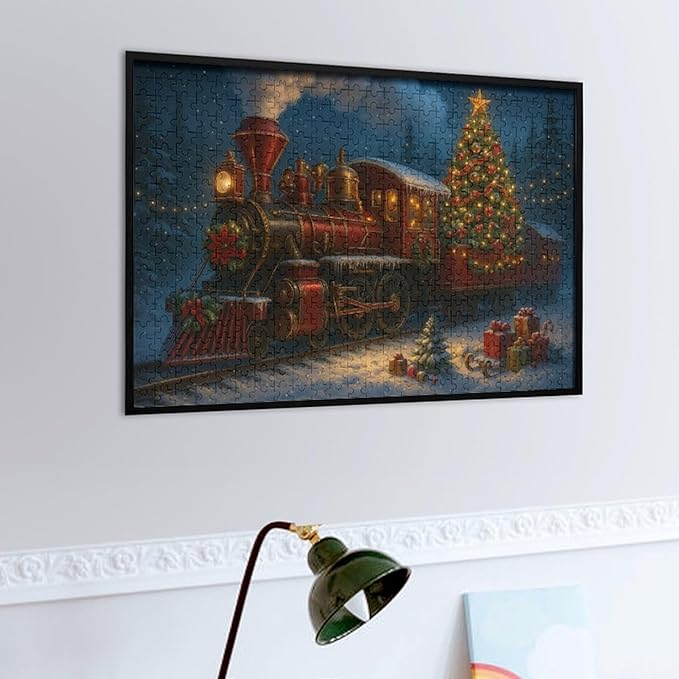 Christmas Train and Tree 1000-Piece Wooden Jigsaw Puzzle, Festive Holiday Train Scene, Cozy Family Fun, Indoor Relaxation and Mindful Leisure Gift