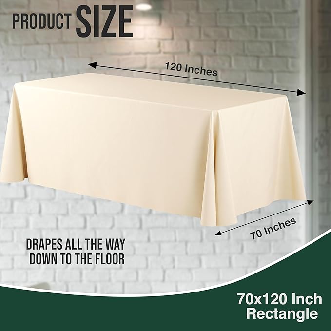 Exquisite 12-Pack Ivory Plastic Disposable Tablecloth - Size: 70 × 120 Inches – Rectangle Table Cover for Parties, Picnics & Formal Events